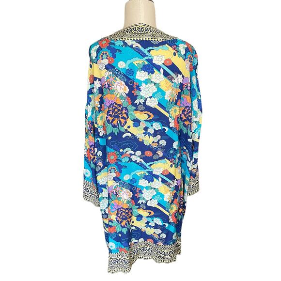 Soft Surroundings Cardigan Topper Women's L/XL Blue Yellow Floral Open Front - Picture 3 of 13